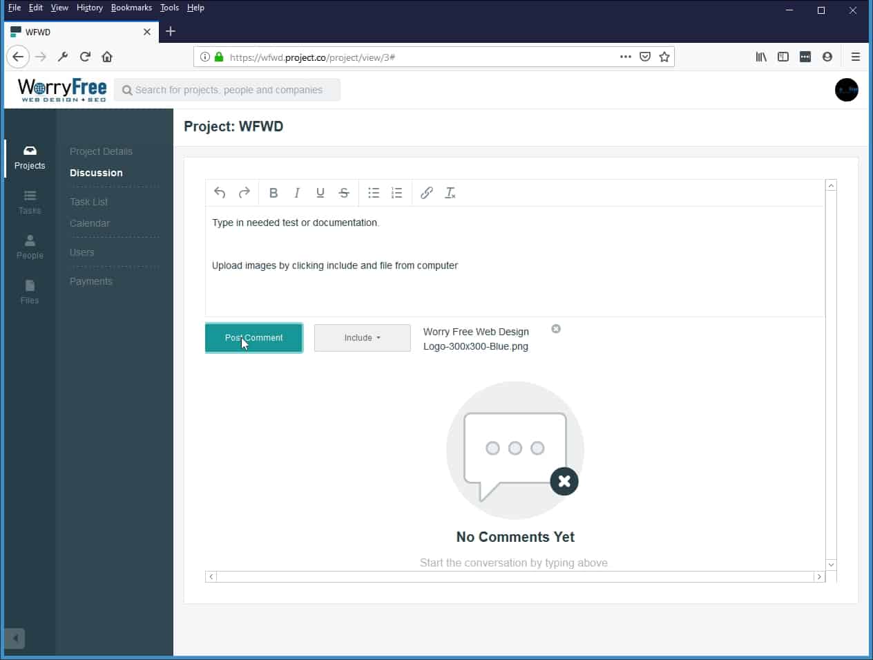 Now you will see your file added to the discussion next to the include button.