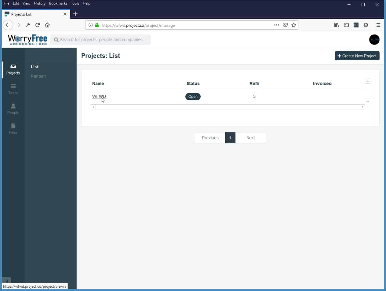 Here you will see your project listed. Click on project name