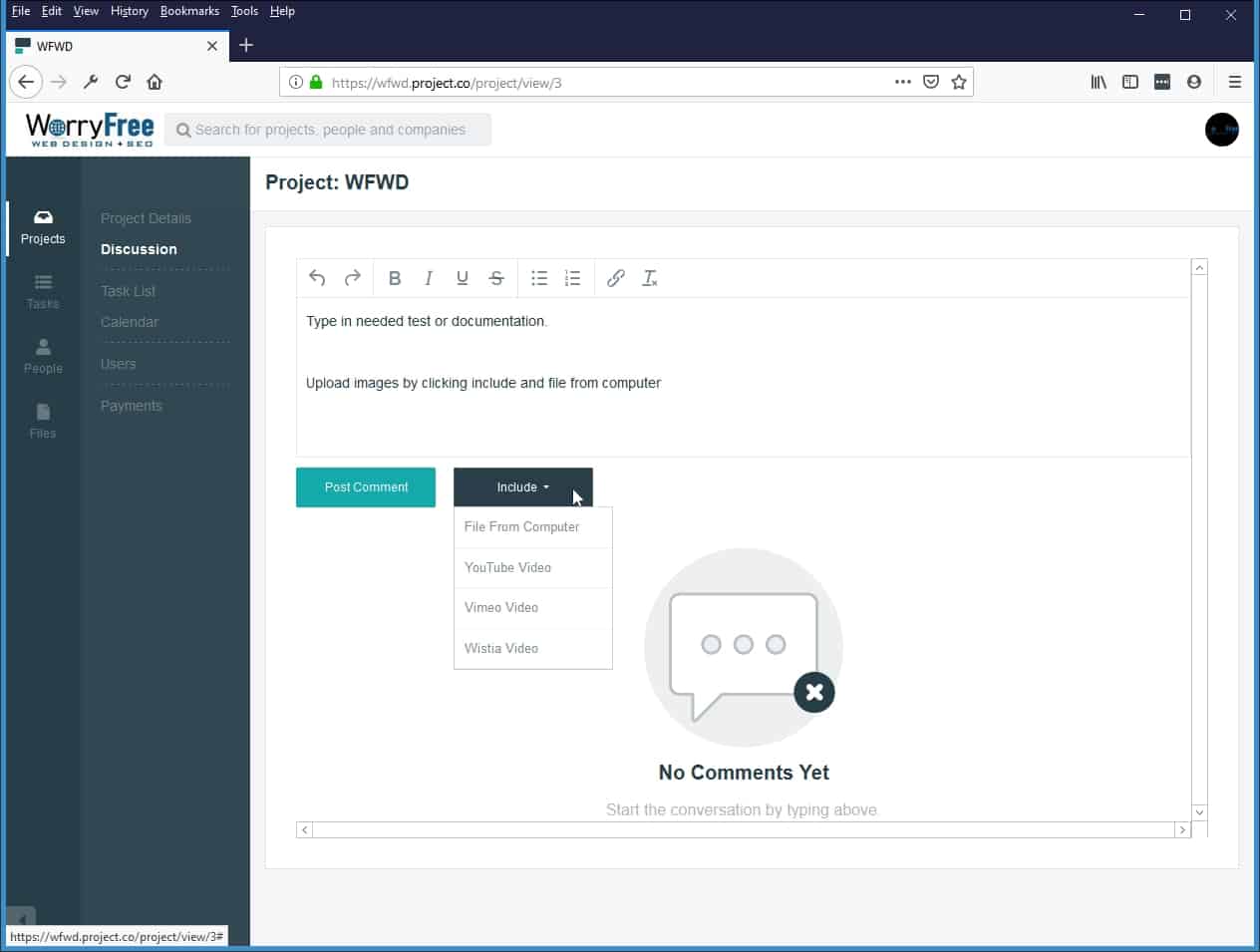 Click on include and file from computer to add a file to your discussion notes.
